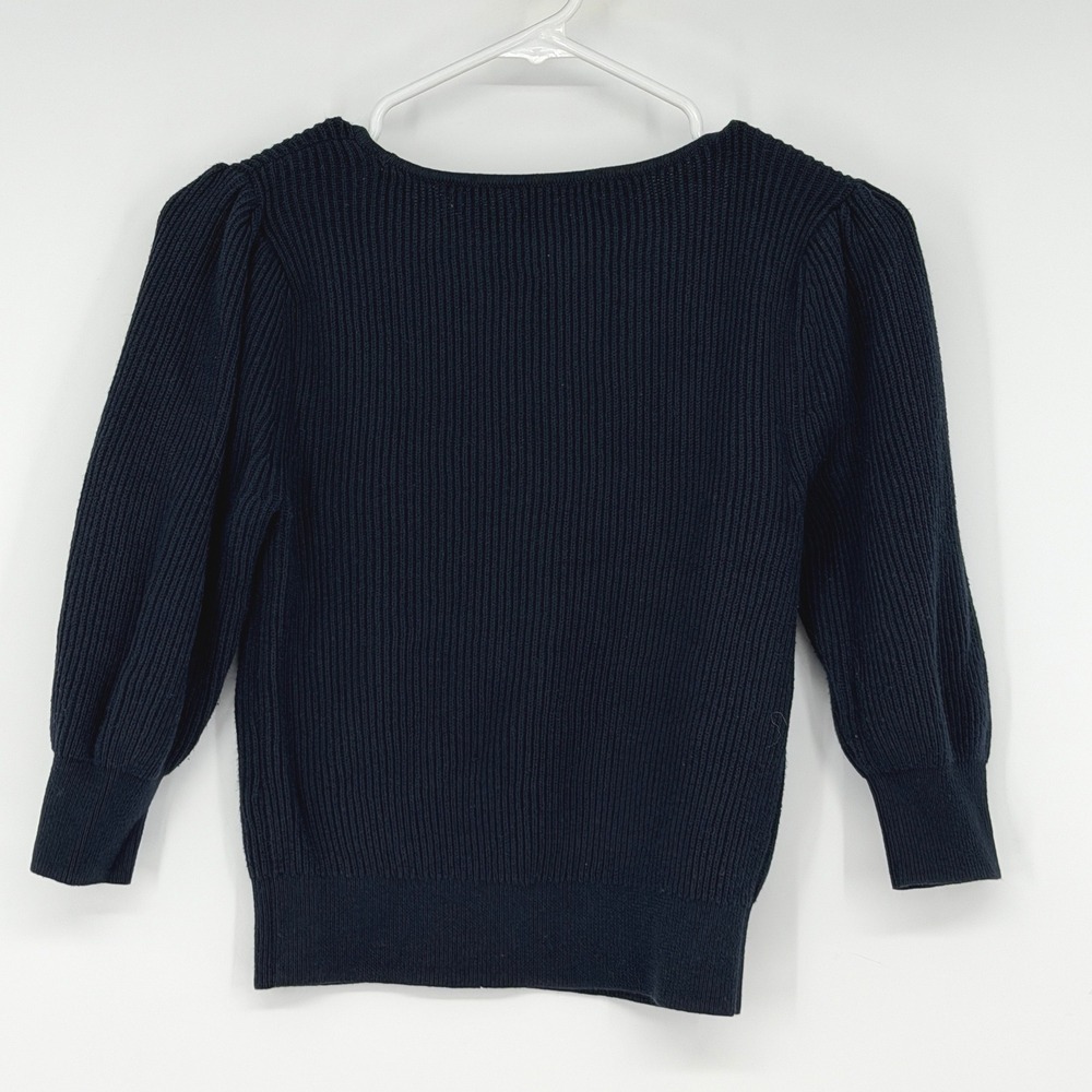 Abercrombie & Fitch XS Navy Blue Ribbed Knit Scoop Neck Puff Sleeve Sweater Y2K - Picture 2 of 3
